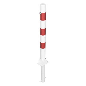 Absperrpfosten Ø 76 mm, zum Einbetonieren, 900mm Überflur, umlegbar, Profilzylinder, weiß/rot ref.