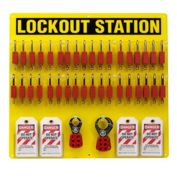 Lockout-Tafel - 36 Personen, Acryl, 597 x 546 mm, gelb, ungefüllt