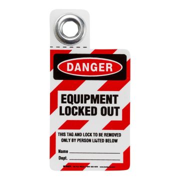 Wartungsanhänger kompakt mit Metallöse, DANGER - EQUIPMENT LOCKED OUT, einseitig, Vinyl, 1 Stück