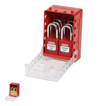 Verschlusskasten mit 6 Vorhängeschlössern, Nylon-Gehäuse, Stahlbügel, versch. Schließungen