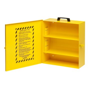 Industrietaugliche Lockout-Station aus Metall, 355x406x152mm, verstellbares Ablagefach, gelb