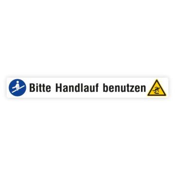 Treppenmarkierung Bitte Handlauf benutzen, Warn-und Gebotszeichen, rutschhemmend 100 x 800 mm