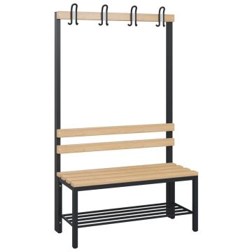 C+P Garderobenbank einseitig Solid, schwarzgrau, 1716x1000x412mm, Schuhrost, Sitzleisten aus Buche