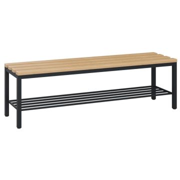C+P Sitzbank Solid, 450x1500x358mm, schwarzgrau, Schuhrost, Sitzleisten aus Buche