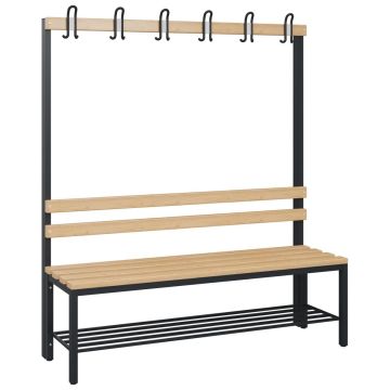C+P Garderobenbank einseitig Solid, schwarzgrau, 1716x1500x412mm, Schuhrost, Sitzleisten aus Buche