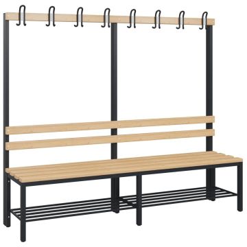 C+P Garderobenbank einseitig Solid, schwarzgrau, 1716x2000x412mm, Schuhrost, Sitzleisten aus Buche
