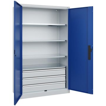 C+P Werkzeugschrank Acurado, 3 Schubladen, 1950x1200x500 mm, lichtgrau/enzianblau