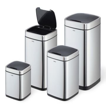 Durable Abfalleimer NO TOUCH mit Sensor, Edelstahl, viereckig, silber, verschiedene Größen