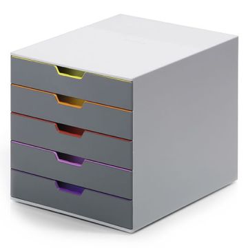 Schubladenbox VARICOLOR, 5 farbige Schubladen, Gehäusefarbe grau