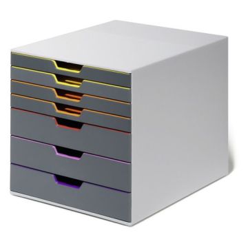 Schubladenbox VARICOLOR, 7 farbige Schubladen, Gehäusefarbe grau
