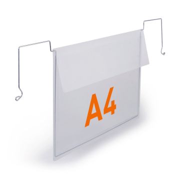 Drahtbügeltasche, DIN A4, quer, mit Klappe, transparent, 10 Stück