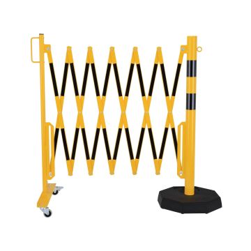 Scherengitter, mobile Fußplatte, Sperrpfosten Ø 60mm, ausziehbar bis 3,6 m, gelb/schwarz