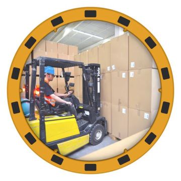 EUvex Industriespiegel, Acryl, Rahmen gelb/schwarz, rund