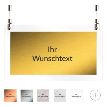 Deckenabhängung QUARZ, versch. Farben a. Acrylglas mit Ihrem Wunschlayout, 2 Seile a 2 m, 340x213 mm
