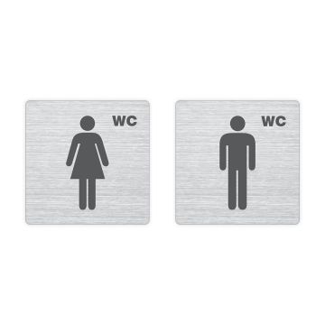 Hinweisschilderset mit Piktogramm, WC Damen und WC Herren, Edelstahl gebürstet, 85 x 85 mm