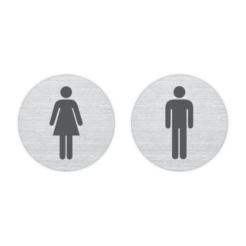 Hinweisschilderset mit Piktogramm, WC Damen und WC Herren, Edelstahl gebürstet, d = 85 mm