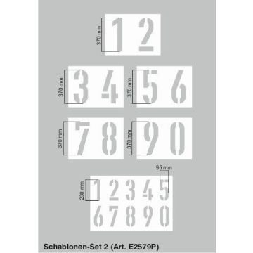 Schablonenset Zahlen 0-9, Hart-PVC, 0,5 mm, Zeichenhöhe 230 / 370 mm