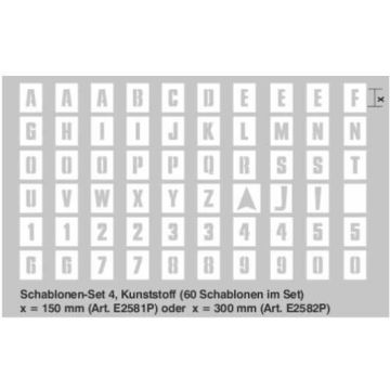 Schablonenset A-Z, 0-9, Pfeil, Leerfeld, Richtung, Hart-PVC
