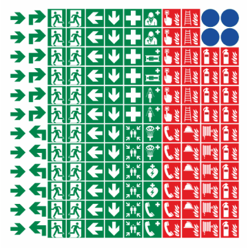 Symbole für Flucht- und Rettungspläne, ISO 7010 Aufkleber, Folie, 8 x 8 mm, 144 Stück je Bogen