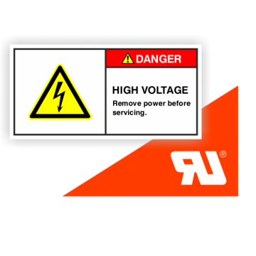 Gerätekennzeichen, Danger - High Voltage…., UL-zertifiziert, DIN ISO 3864-2, Folie, 105x52 mm