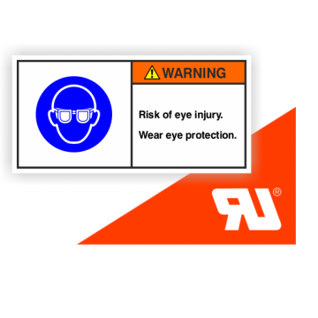 Gerätekennzeichen, Warning - Risk of Eye injury., UL-zertifiziert, DIN ISO 3864-2, Folie