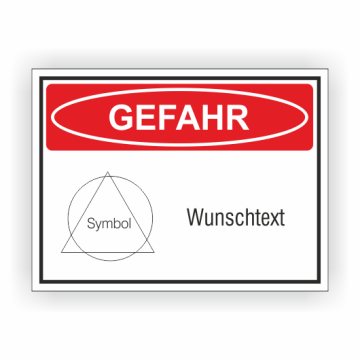 Warnaufkleber mit Signalwort Gefahr, Symbol und Wunschtext, Folie