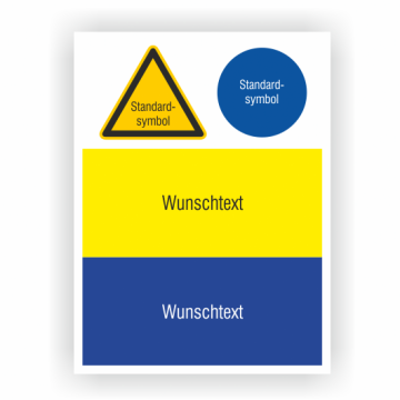 Maschinenschild mit Sicherheitshinweisen,  individuell, Folie, gelb-blau