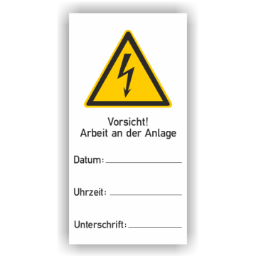 Wartungsaufkleber, Vorsicht! Arbeit an der Anlage, Aufkl., Folie, 76 x 147 mm
