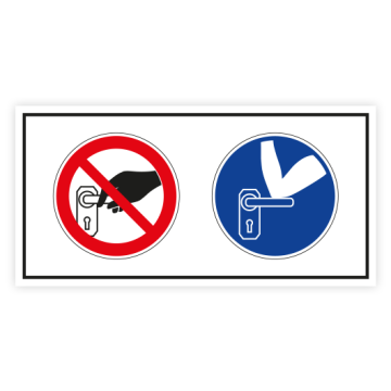 Hinweisschild, Türklinke anfassen verboten, Ellenbogen benutzen, Aufkleber, Folie 200 x 100 mm
