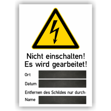 Warnschild, Nicht einschalten! Es wird gearbeitet! ISO 7010,
