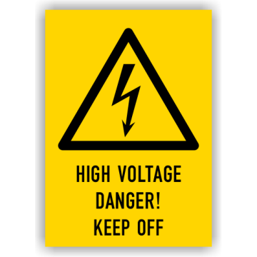 Warnschild, High Voltage Danger! Keep Off, ISO 7010, Kunststoff, 210 x 297 mm, gelb