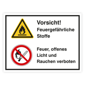 Kombischild, Vorsicht! Feuergefährliche Stoffe .., BGV A8, Aufkleber, Folie, 200 x 150 mm