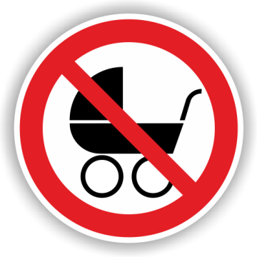Verbotsschild, Kinderwagen auf Rolltreppe verboten praxisbewährt, Aufkleber, Folie, d = 100 mm