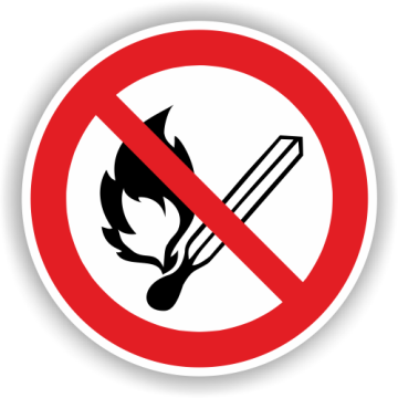 Verbotsschild, Keine offene Flamme, Feuer, offene Zündquelle und Rauchen verboten, Alu., d = 200 mm