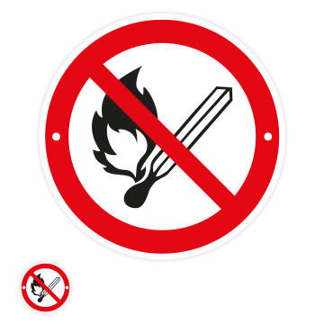 Verbotsschild, Keine offene Flamme;Feuer, … ISO 7010, INOXTREME®, Edelst., 2 x geb.
