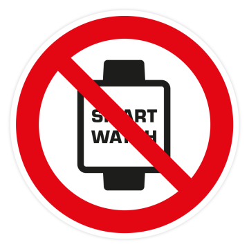 Verbotsschild, Smartwatch verboten praxisbewährt, Aufkleber, Folie, d = 200 mm