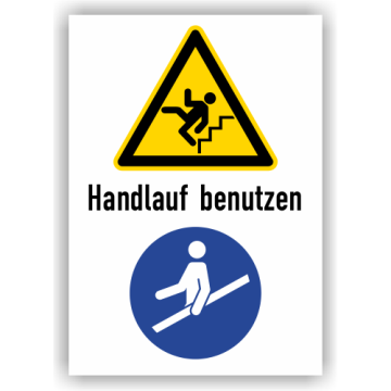 Warnschild, Warnung vor Sturzgefahr auf Treppe, Aufkleber