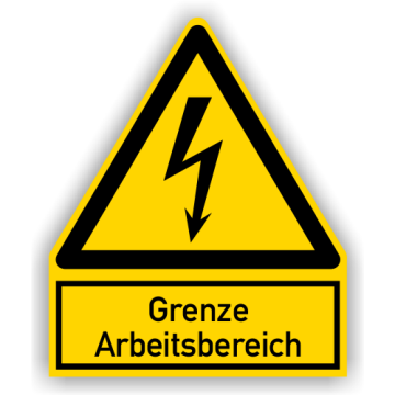 Warnschild, Grenze Arbeitsbereich, mit Hinweistext