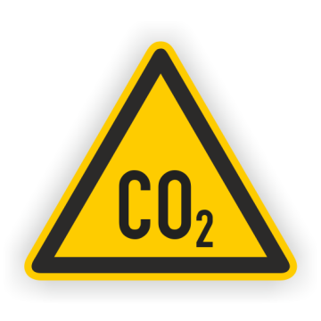 Warnschild, Warnung vor CO2 praxisbewährt, Aufkleber, Folie, SL = 100 mm