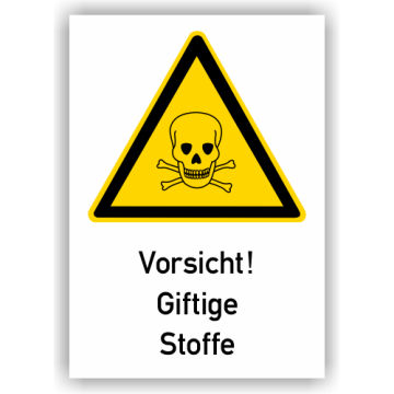 Warnschild, Vorsicht! Giftige Stoffe, BGV A8, Aufkleber, Folie, 131 x 185 mm