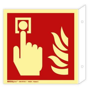 Fahnenschild, Brandmelder manuell, ISO 7010, SECUglow 185