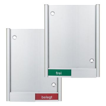 Türschild PRIMUS  mit Schiebeanzeige FREI/BELEGT, aus Aluminium, silber eloxiert, 133 x 172 mm