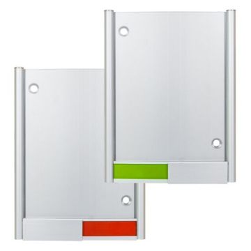 Türschild PRIMUS mit Schiebeanzeige grün/rot, aus Aluminium, silber eloxiert, 133 x 172 mm
