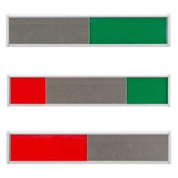 Infoschild mit Schiebeanzeige, ROT/GRÜN aus Aluminium, silber eloxiert, 150 x 31 mm