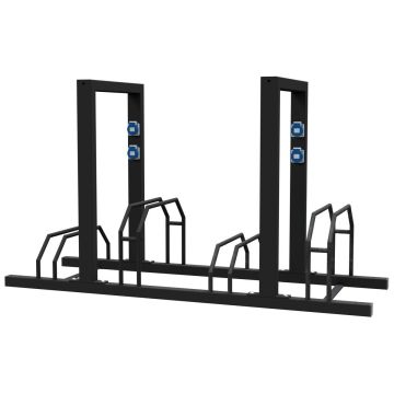 E-Bike Ständer, Anlehnbügel, 4x 230V Steckdosen, 1400mm, Hoch-/Tief, beidseitig, 4 Plätze, schwarz
