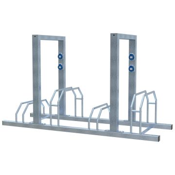 E-Bike Ständer, Anlehnbügel, 4x 230V Steckdosen, 1400mm, Hoch-/Tief, beidseitig, 4 Plätze, verzinkt