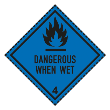 Gefahrz. Kl. 4.3, DANGEROUS WHEN WET, Aufkleber, Folie, Verschiedene Ausführungen