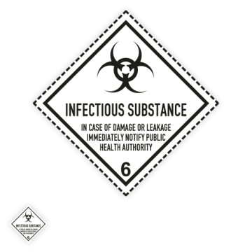 Gefahrzettel Klasse 6.2, INFECTIOUS SUBSTANCE, Aufkleber, Folie, Verschiedene Ausführungen
