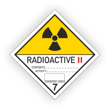 Gefahrz. Kl. 7B, Radioaktive Stoffe Kategorie II, Gefahrgutetiketten, verschiedene Varianten