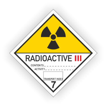 Gefahrz. Kl. 7C, Radioaktive Stoffe Kategorie III, Gefahrgutetiketten, verschiedene Varianten